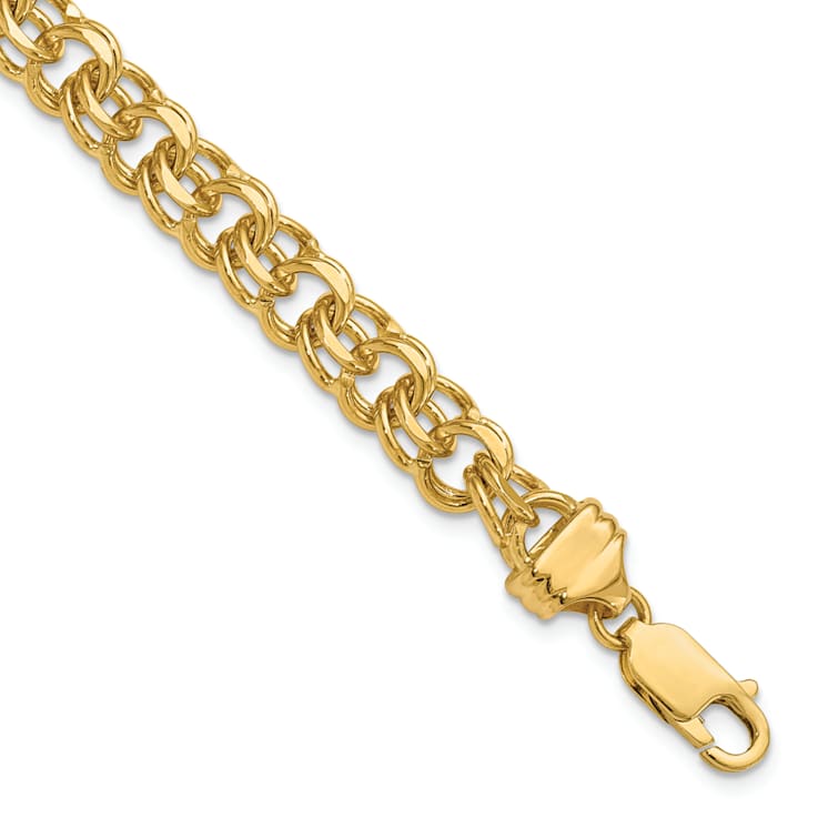 14k Yellow Gold 7.5mm Solid Double Link Charm Bracelet