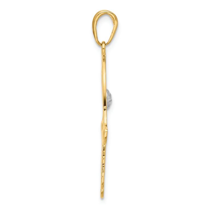 14k Two-tone Gold Diamond-Cut Filigree Hamsa Pendant