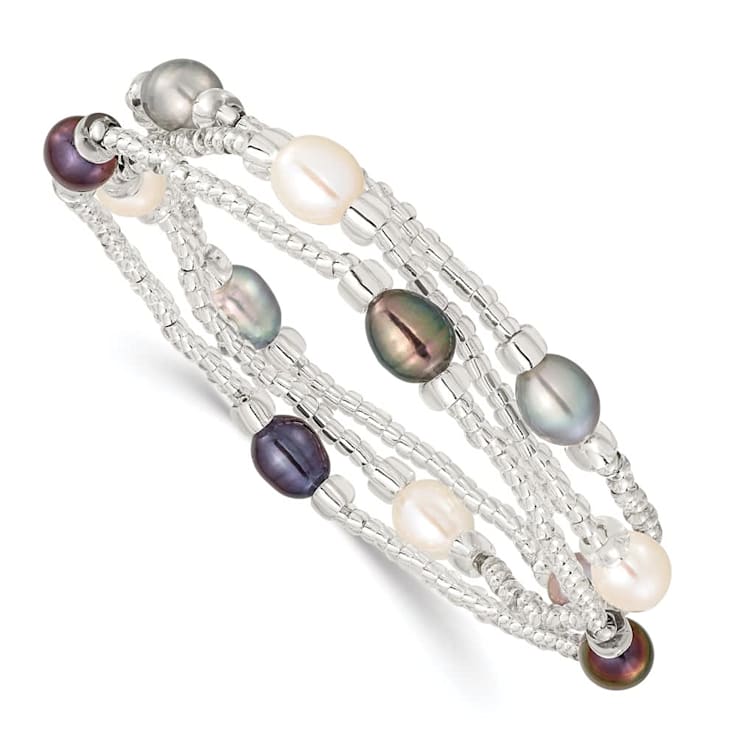 6-8mm White/Black/Grey Rice Freshwater Cultured Pearl and Glass Bead
Stretch 3-Bracelet Set