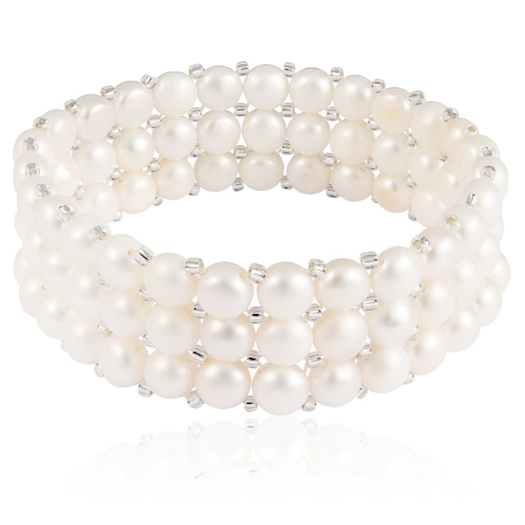 6-7mm White Cultured Freshwater Pearl Silver  Bracelet