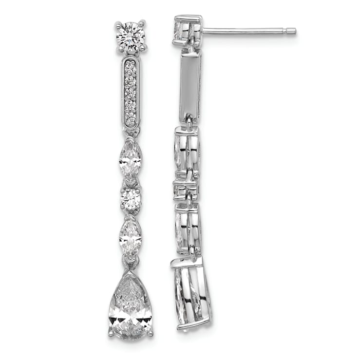 Rhodium Over Sterling Silver Polished Fancy Cubic Zirconia Drop Post
Dangle Earrings