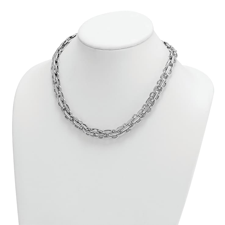 Rhodium Over Sterling Silver Polished Fancy Link Necklace