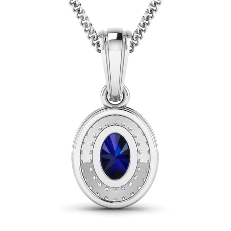 0.75ctw 14K White Gold Blue Sapphire and White Diamond Pendant with 18
inch Cable Chain