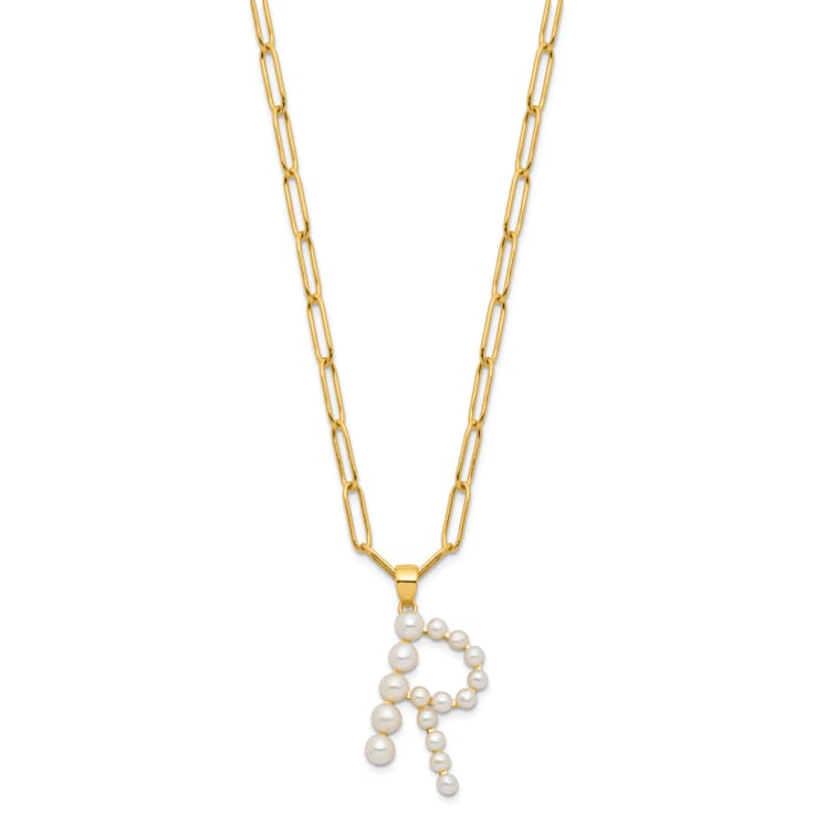Gold Tone Sterling Silver 3-5.5mm Freshwater Cultured Pearl LETTER R
18-inch Necklace