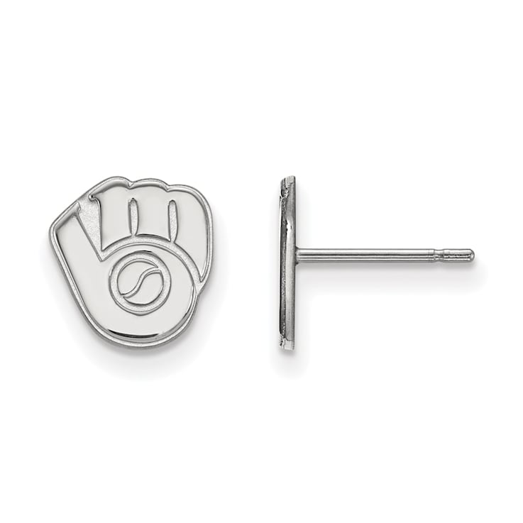 Rhodium Over Sterling Silver MLB LogoArt Milwaukee Brewers Post Earrings