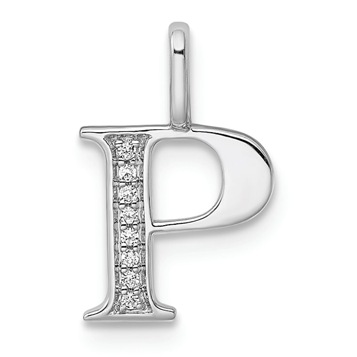 14K White Gold Diamond Letter P Initial Pendant