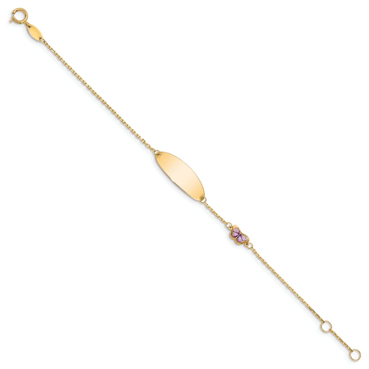 14k Yellow Gold Children's Enamel Butterfly ID Bracelet