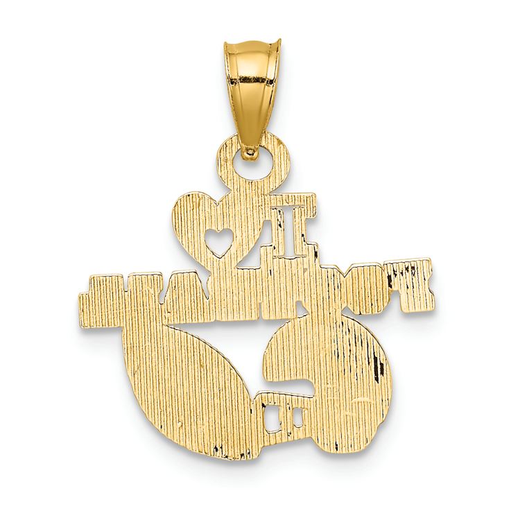 14k Yellow Gold Textured I Heart Football Charm