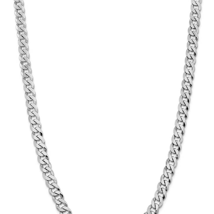 Rhodium Over 14k White Gold 8mm Solid Flat Beveled Curb 20 Inch Chain
