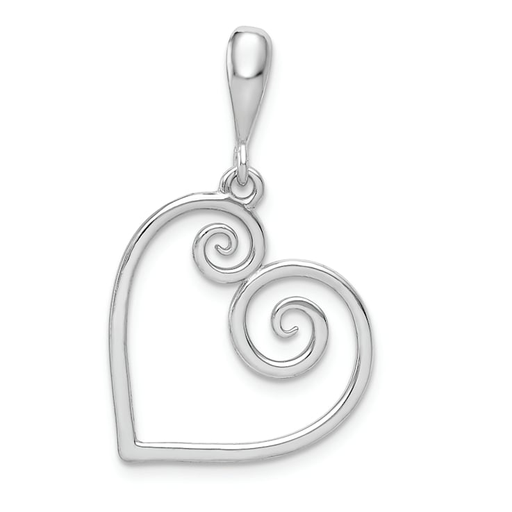 Rhodium Over 14k White Gold Heart Pendant
