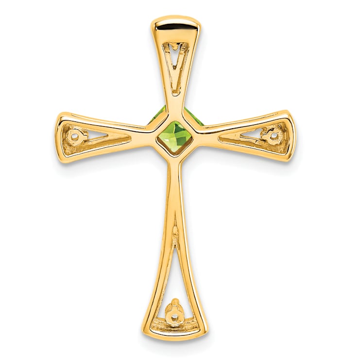 14k Yellow Gold Peridot and Diamond Cross Chain Slide Pendant