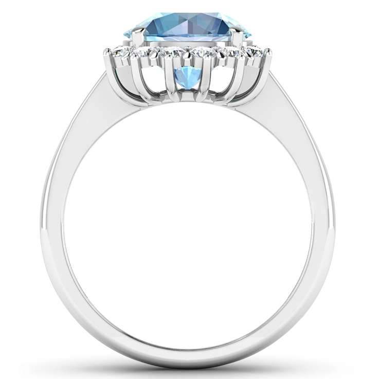 3.33ctw Blue Aquamarine and Diamond 14K White Gold Halo Ring