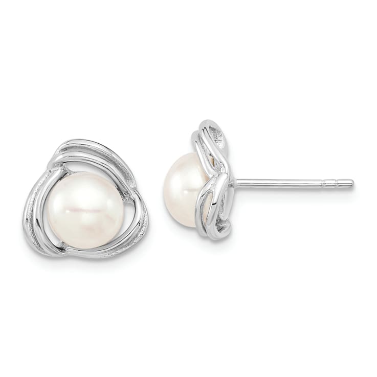 Rhodium Over Sterling Silver 6-7mm White Fresh Water Cultured Pearl
Necklace and Earring Set