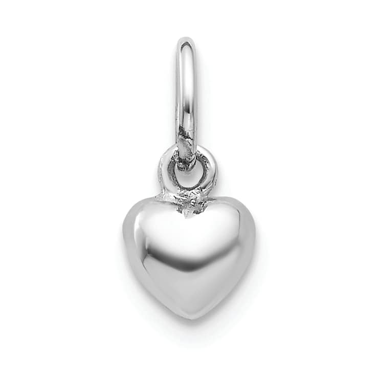 Rhodium Over 10K White Gold Solid 3D Polished Plain Puffed Heart Charm