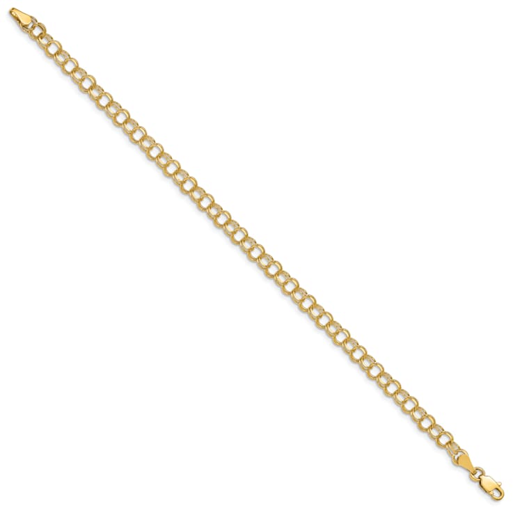 14k Yellow Gold Children's 4mm Diamond-Cut Double Link Charm Bracelet