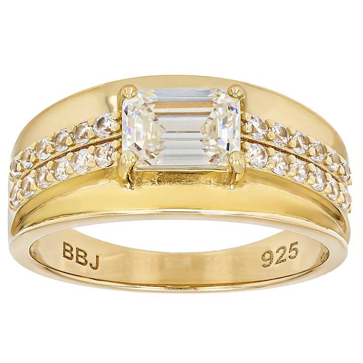 Diamond Simulant And Zircon Ring In 18K Gold Over Sterling Silver