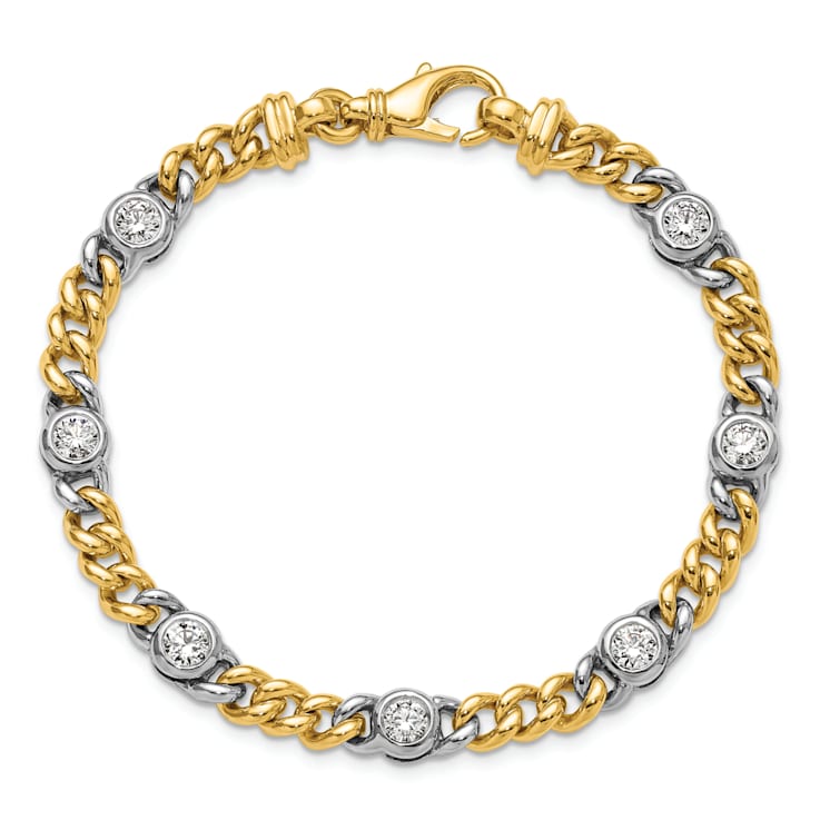 18K Yellow Gold with White Rhodium Diamond Curb 7.5-inch Bracelet