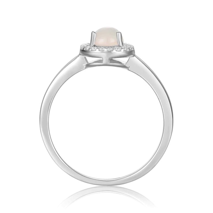 Pear Shape Lab Created Opal with Moissanite Accents Rhodium Over
Sterling Silver Halo Ring