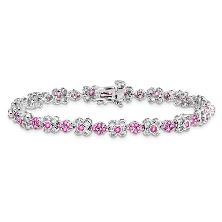 Rhodium Over 14k White Gold Lab Created Pink Sapphire Bracelet