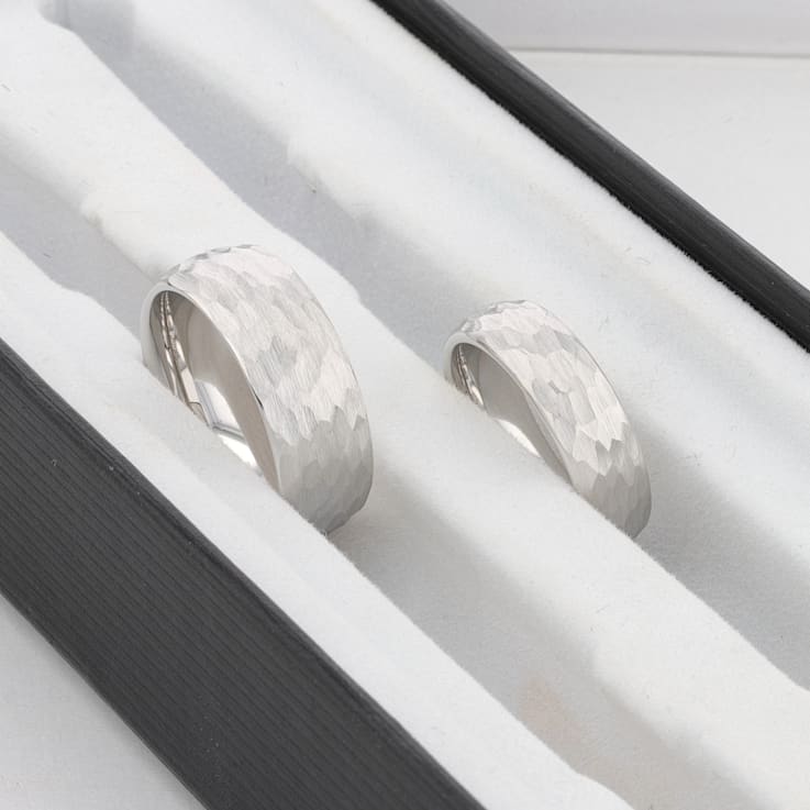 CHANDLER Domed Hammered Finish White Tungsten Ring 8mm