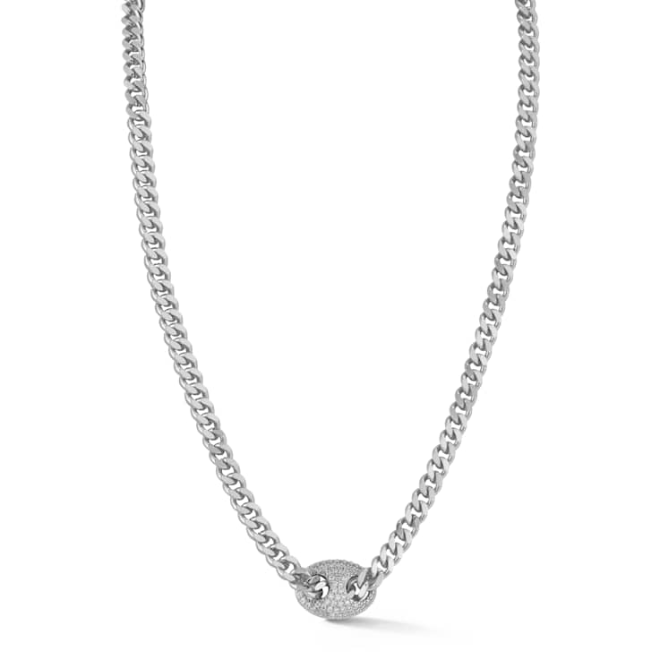 Rachel Zoe Pave CZ Mariner Link Collar Necklace in Rhodium Over Brass