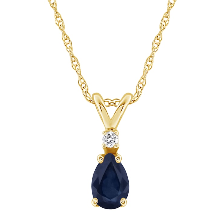 6x4mm Pear Shape Sapphire with Diamond Accent 14k Yellow Gold Pendant
With Chain