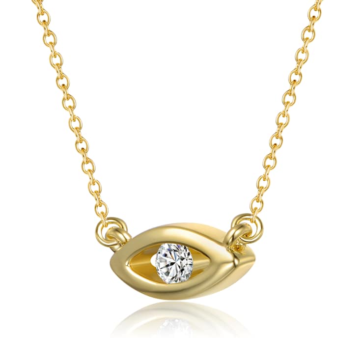 CZ Hamsa Hand And Evil Eye Station Necklace In 14K Gold Over Brass
