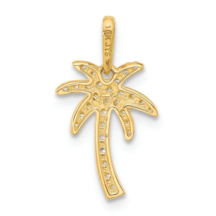 14k Yellow Gold Polished Cubic Zirconia Palm Tree Pendant