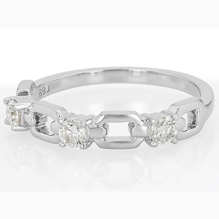 Moissanite And LInk Ring In Sterling Silver