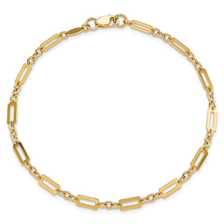 14k Yellow Gold 3.2mm Polished Fancy Rectangle Link Bracelet