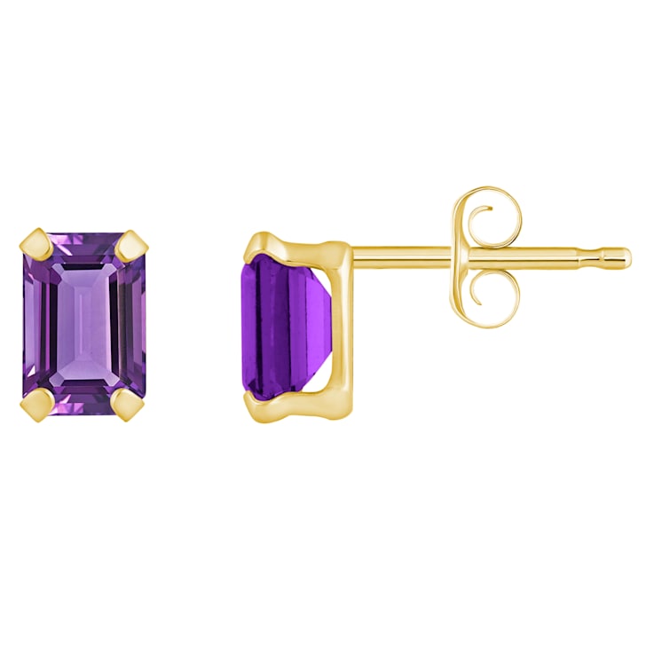 6x4mm Emerald Cut Amethyst 10k Yellow Gold Stud Earrings