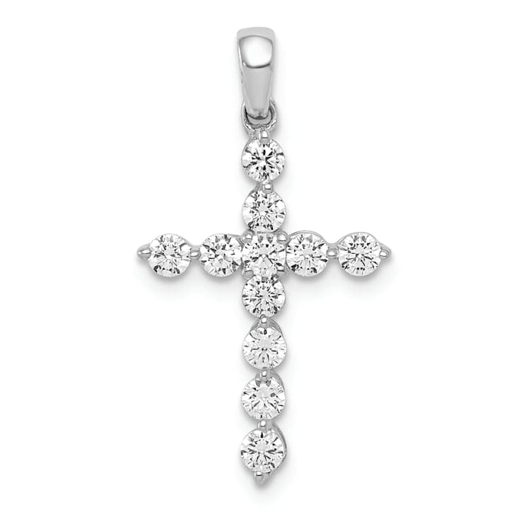 Rhodium Over 10k White Gold 0.50 ctw Diamond Cross Pendant