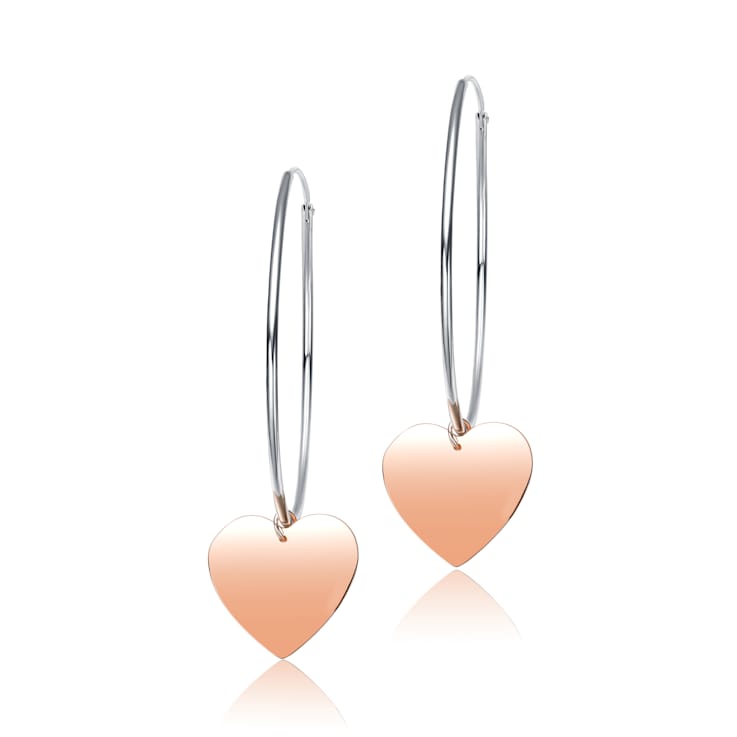 Two-Tone Heart Dangle Hoop Earrings In Sterling Silver And 18K Rose Gold
Over Sterling Silver