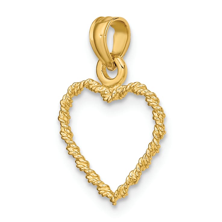 10K Yellow Gold 3D Textured Rope Heart Charm