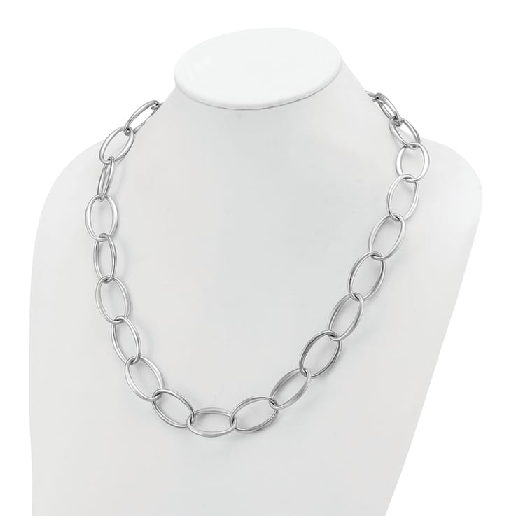 Rhodium Over Sterling Silver 18mm Oval Link 24 inch Necklace