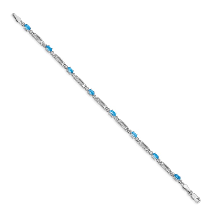 Rhodium Over 14k White Gold Blue Topaz and Diamond Bracelet