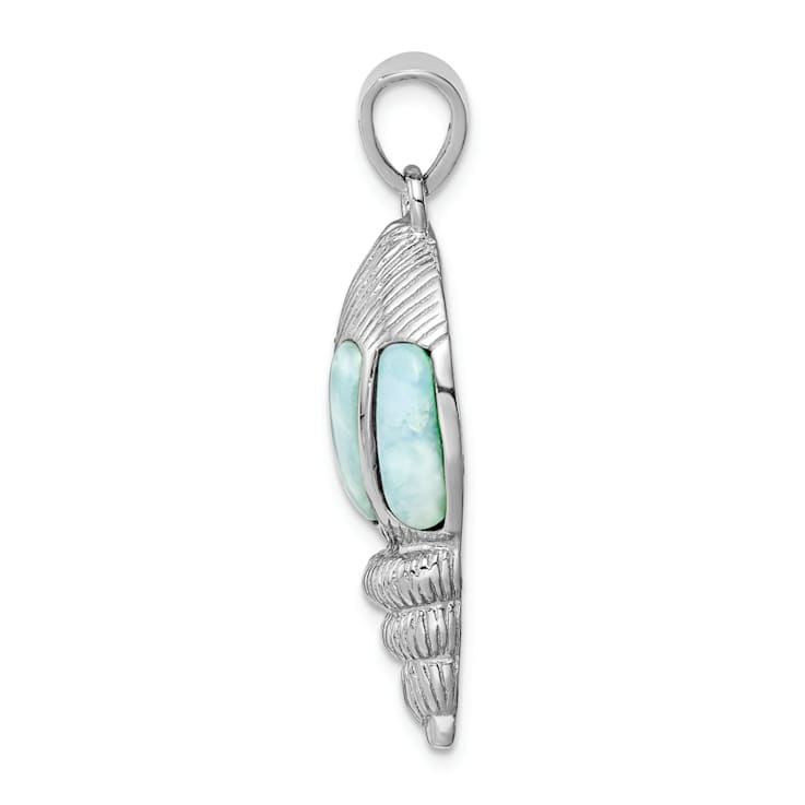 Rhodium Over Sterling Silver Larimar Shell Pendant