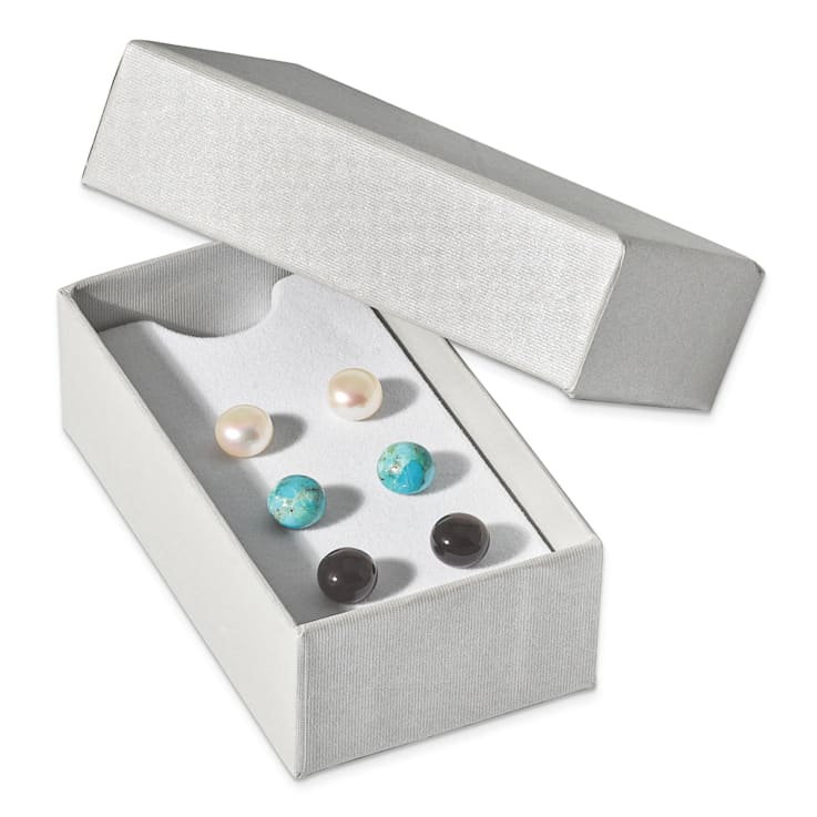 Sterling Silver 8-8.5mm Button Freshwater Cultured
Pearl/Stab.Turquise/Black Agate Set