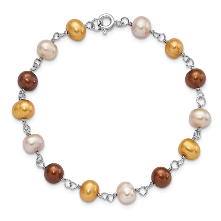 Rhodium Over Sterling Silver Multi-color Freshwater Pearl
Necklace/Bracelet/Earring Set
