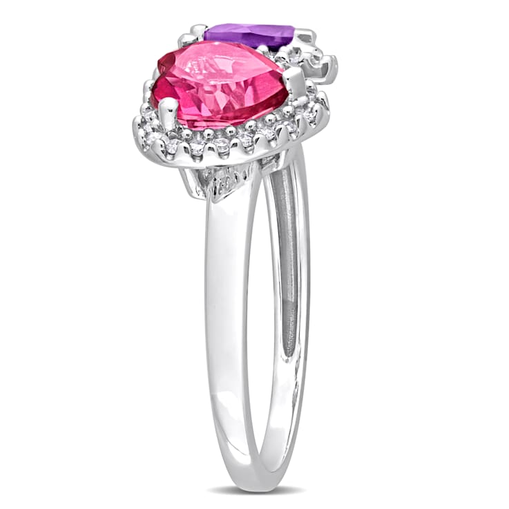 Pink Topaz, African Amethyst and Diamond 14K White Gold Ring 2.31ctw