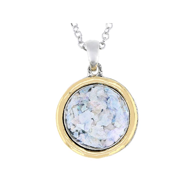 Roman Glass Pendant Necklace In Two-Tone Sterling Silver And 14K Gold 18 Inch