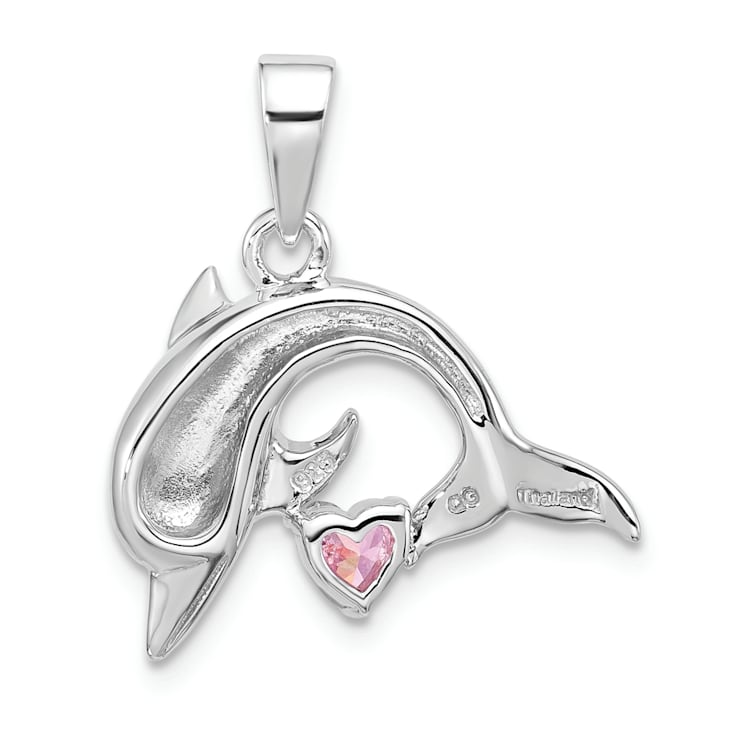 Rhodium Over Sterling Silver Polished and Antiqued Pink Cubic Zirconia
Dolphin Pendant