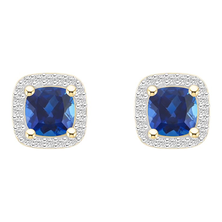 5mm Cushion Created Sapphire And Created White Sapphire 10k Yellow Gold
Halo Stud Earrings