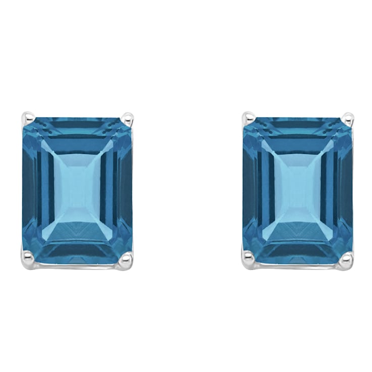 8x6mm Rectangular Octagonal London Blue Topaz Rhodium Over Sterling
Silver Stud Earrings