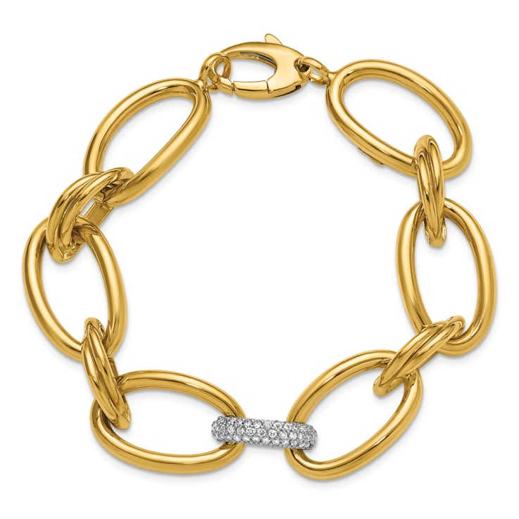 14K Yellow Gold with White Rhodium Diamond Oval 7.5-inch Bracelet 0.51ctw