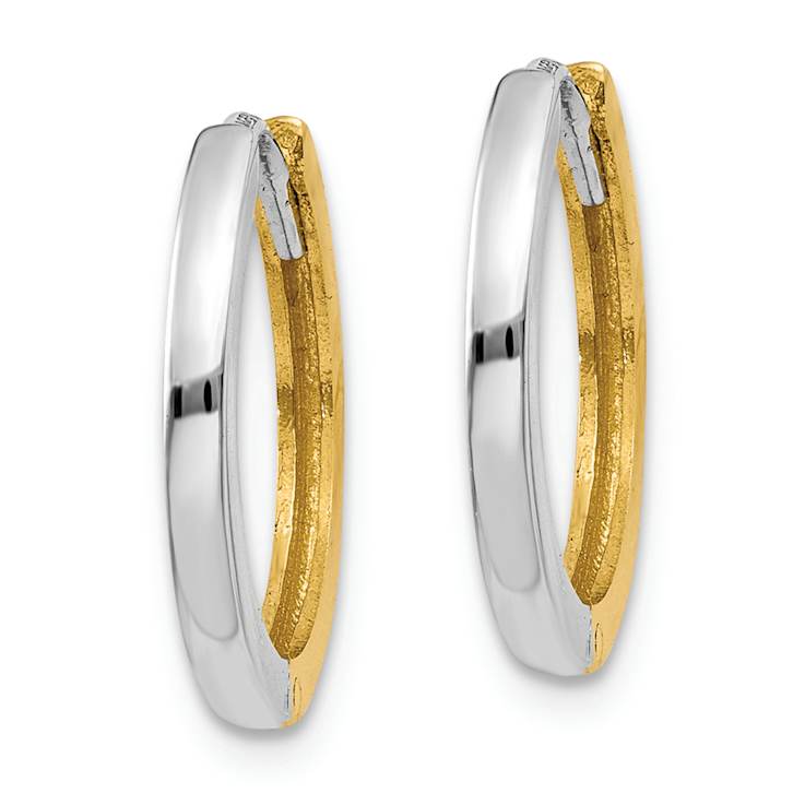 14k Yellow Gold and 14k White Gold 7/16" Round Hinged Hoop Earrings