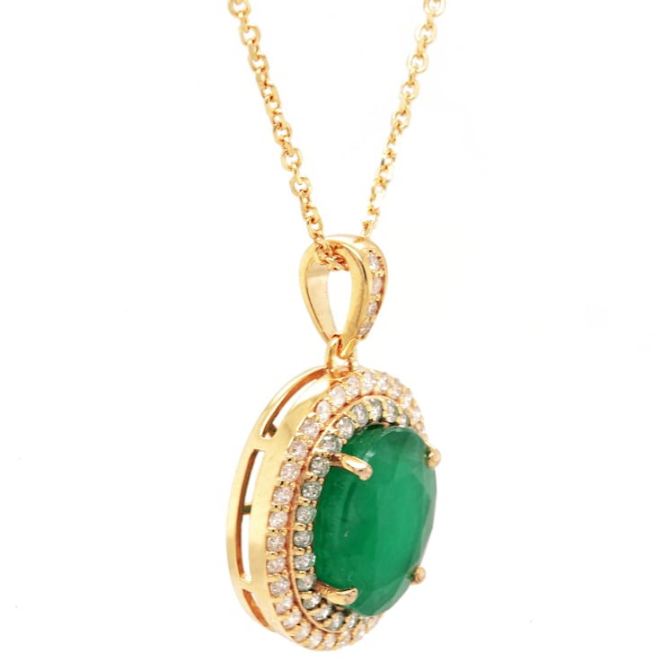 4.30 Ctw Emerald and 0.49 Ctw White Diamond Pendant in 14K YG