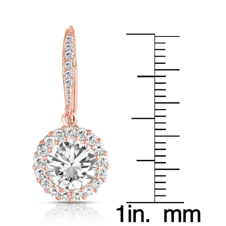 CZ Halo Drop Earrings In 18K Rose Gold Over Sterling Silver
