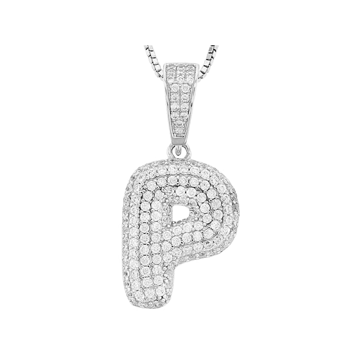 CZ Initial P Bubble Letter Pendant Necklace In Sterling Silver 1.65ctw
