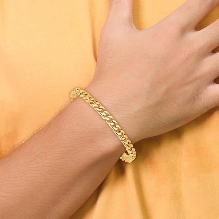 14K Yellow Gold 6.8mm Hand-Polished Flat Beveled Curb Link Bracelet